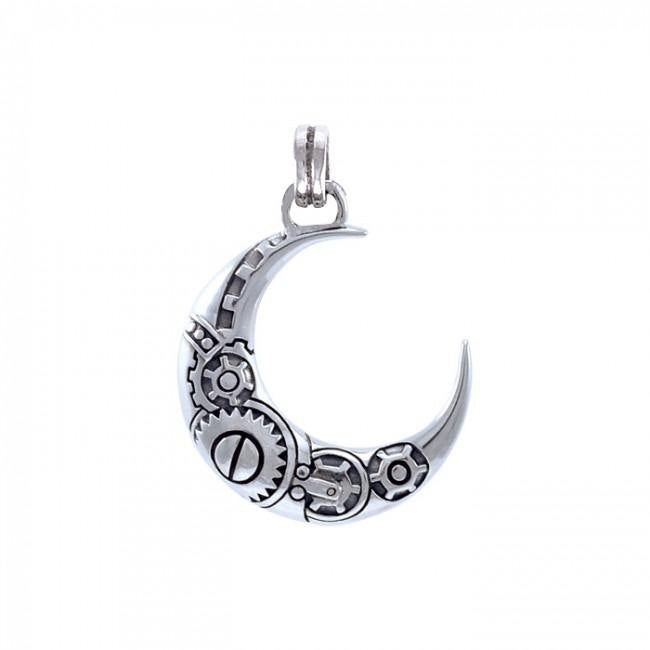 Steampunk Crescent Moon Sterling Silver Pendant TPD3959 - Jewelry