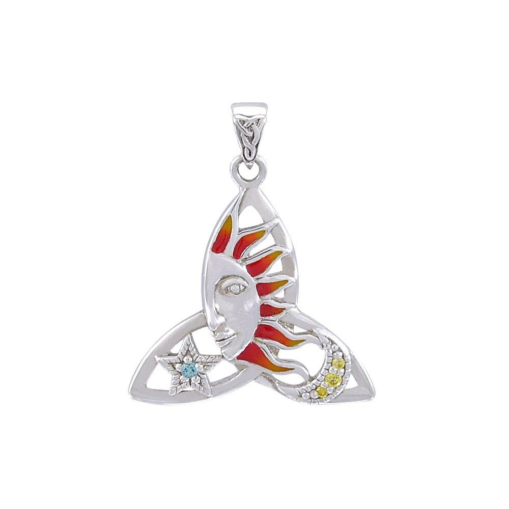 Enameled Celtic Sun on Trinity Knot Sterling Silver with Gemstone Pendant TPD4359 - Jewelry