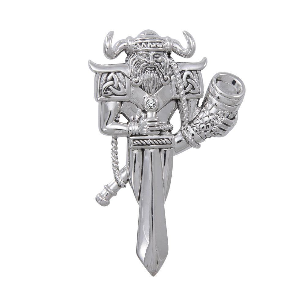 Viking God Heimdal Silver Pendant with Gemstone TPD4391 - Jewelry