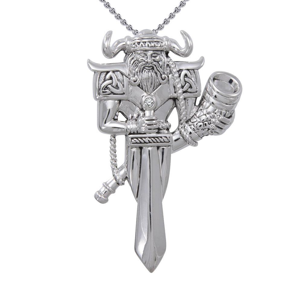 Viking God Heimdal Silver Pendant with Gemstone TPD4391 - Jewelry