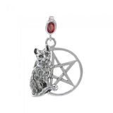 Cat Familiar Protection Pentacle Sterling Silver Pendant - Magicksymbols