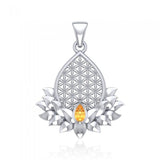 Flower of Life and Lotus with Gemstone Silver Pendant TPD4958