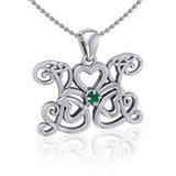 Celtic Butterfly Shamrock Clover Silver Gemstone Pendant TPD5159 - Jewelry