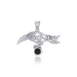 Celtic Spirit Raven with Gemstone Silver Pendant TPD5252 - Jewelry