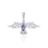 Modern Raven with Gemstone Silver Jewelry Pendant TPD5253 - Jewelry