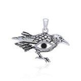 Mythical Raven with Gemstone Eye of Wisdom Silver Jewelry Pendant TPD5254 - Jewelry