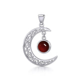 The Filigree Moon Silver Pendant with Dangling Gemstone TPD5263 - Jewelry