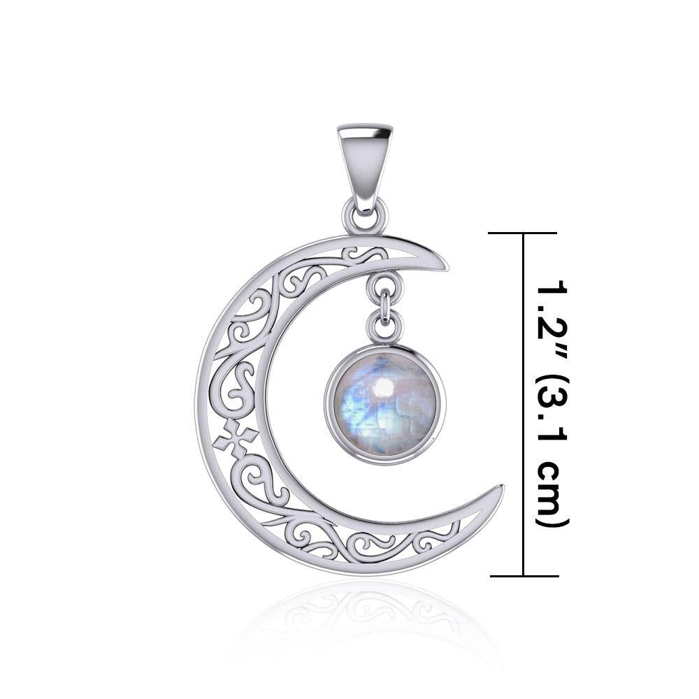 The Filigree Moon Silver Pendant with Dangling Gemstone TPD5263 - Jewelry