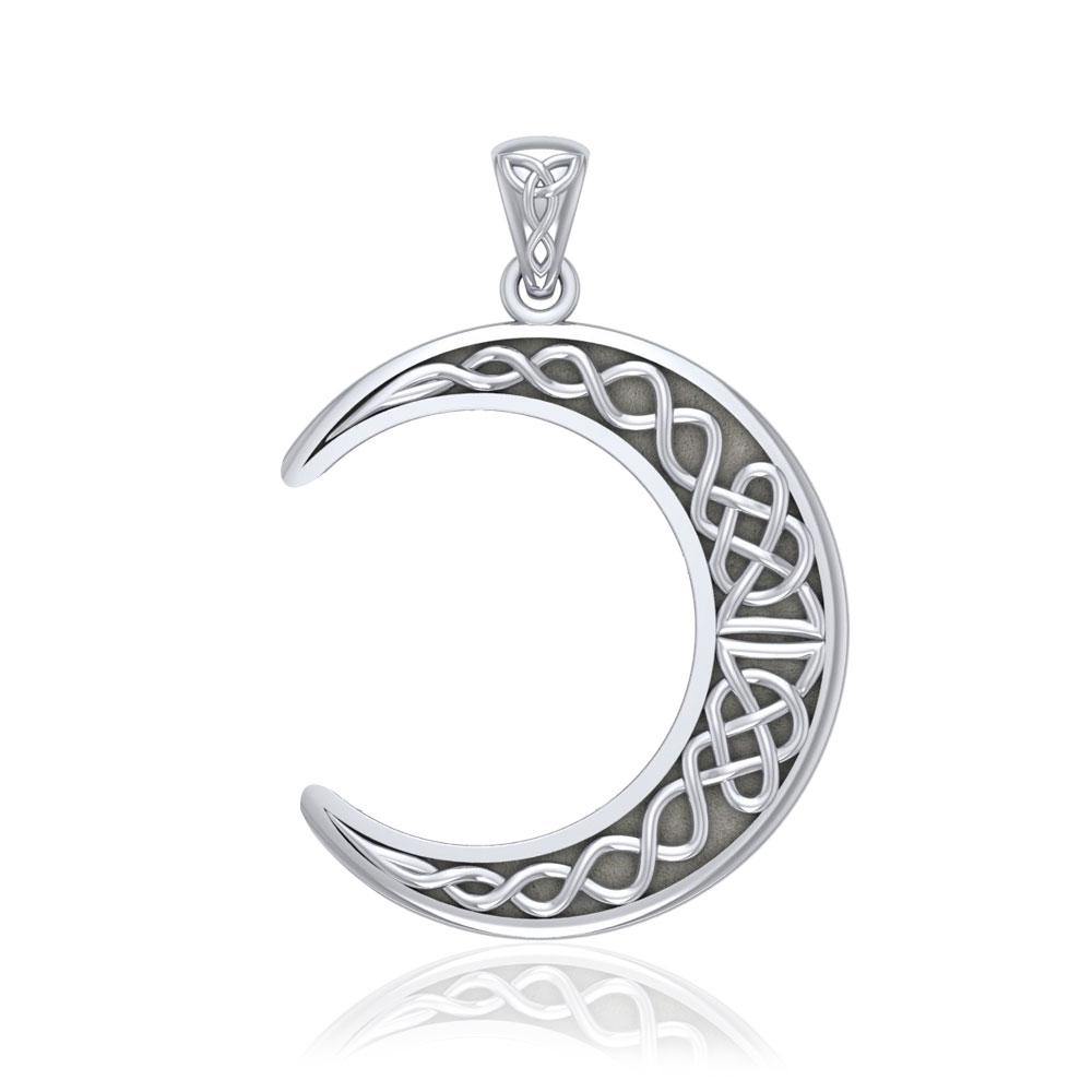 Large Celtic Crescent Moon Silver Pendant TPD5275 - Jewelry