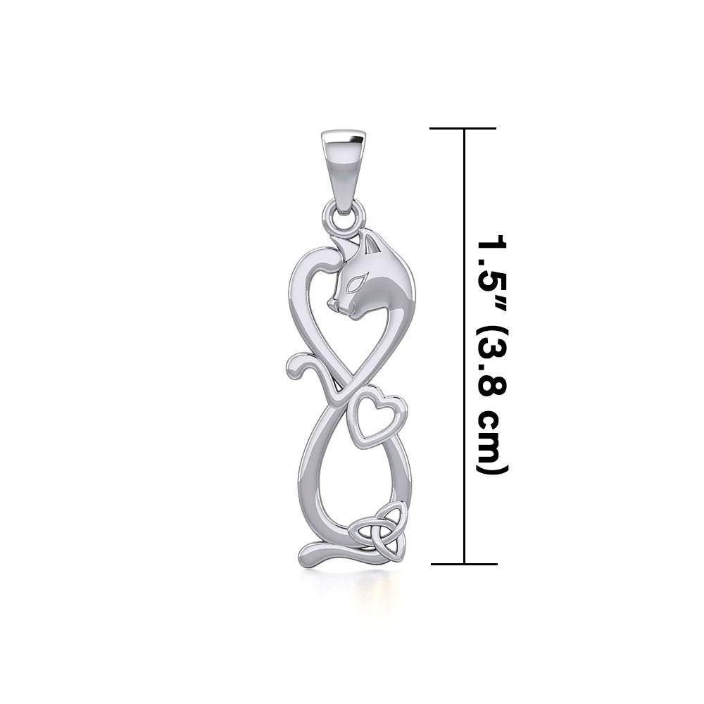 Infinity Cat with Heart and Celtic Trinity Knot Silver Pendant TPD5279 - Jewelry