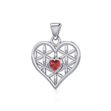 Silver Geometric Heart Flower of Life Pendant with Gemstone TPD5282 - Jewelry