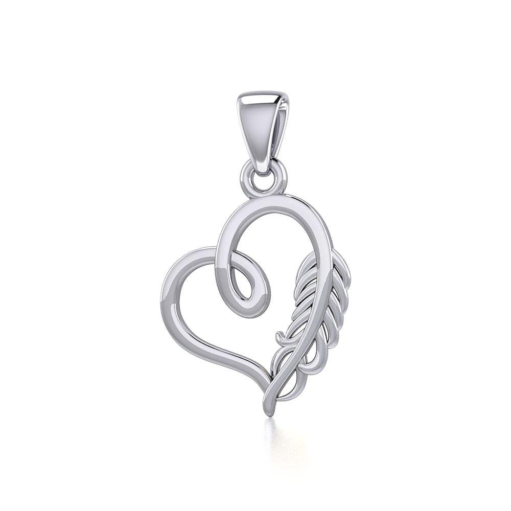 Silver Heart with Feather Pendant TPD5288 - Jewelry
