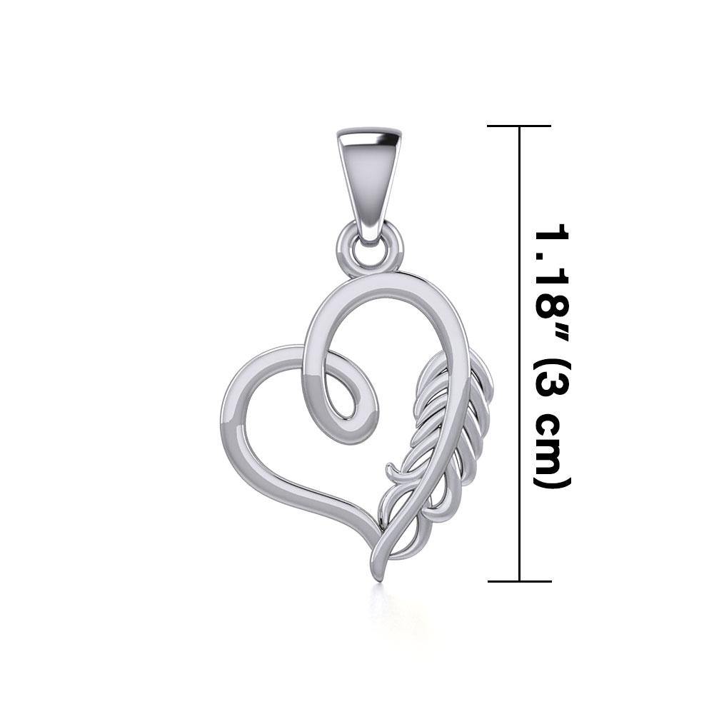 Silver Heart with Feather Pendant TPD5288 - Jewelry