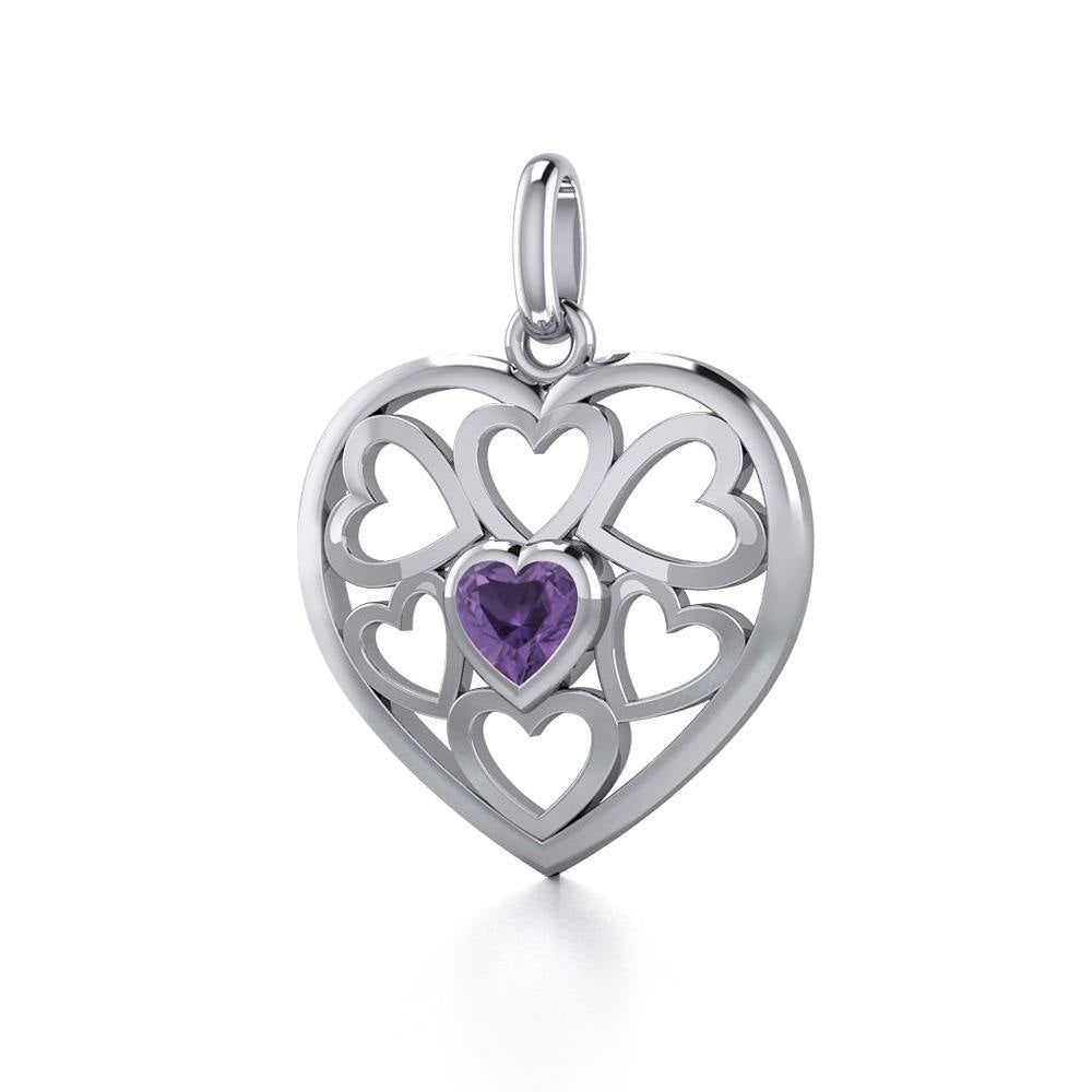 Hearts in Heart Silver Pendant with Gemstone TPD5293 - Jewelry
