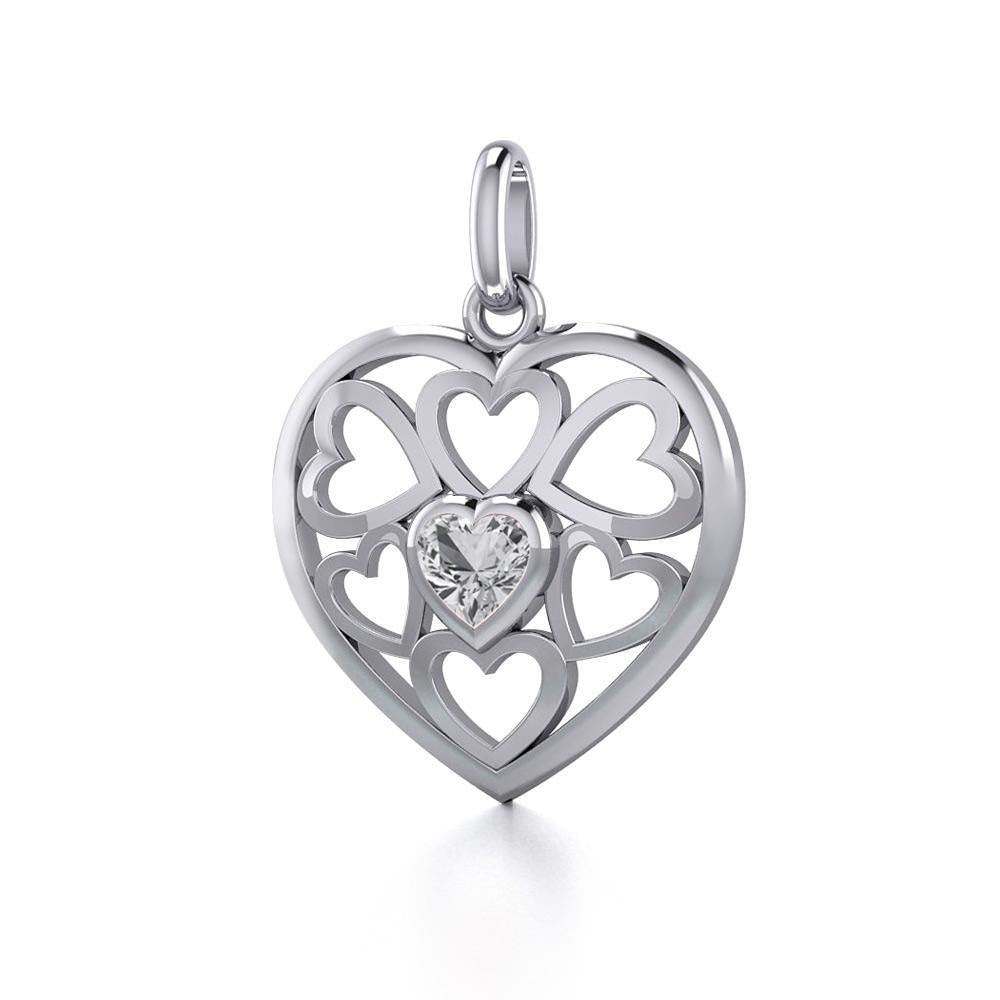 Hearts in Heart Silver Pendant with Gemstone TPD5293 - Jewelry