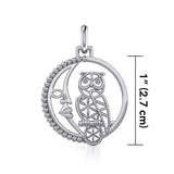 Silver Flower of Life Owl on The Crescent Moon Pendant TPD5301 - Jewelry