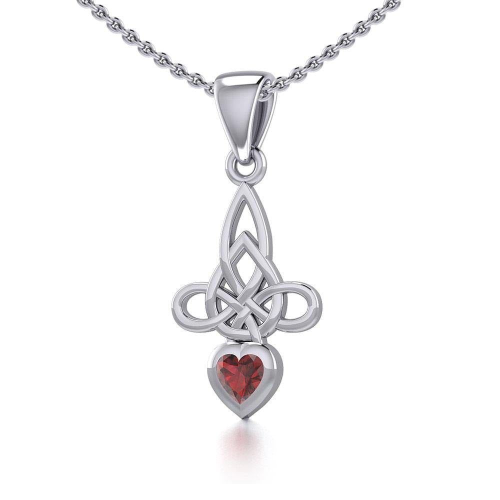 Celtic Witches Knot Silver Pendant with Heart Gemstone TPD5334 - Jewelry