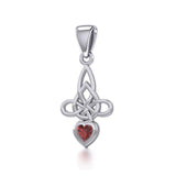 Celtic Witches Knot Silver Pendant with Heart Gemstone TPD5334 - Jewelry
