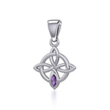 Celtic Quaternary Knot Silver Pendant with Gemstone TPD5336 - Jewelry