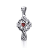 Celtic Cross Silver Pendant with Heart Gemstone TPD5337 - Jewelry
