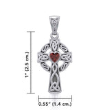 Celtic Cross Silver Pendant with Heart Gemstone TPD5337 - Jewelry