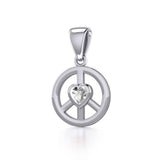 Peace Silver Pendant with Heart Gemstone TPD5339 - Jewelry