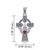 Celtic Cross and Irish Claddagh Silver Pendant with Heart Gemstone TPD5340 - Jewelry