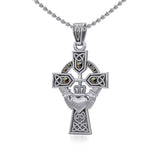 Celtic Cross and Irish Claddagh Silver Pendant with Marcasite TPD5341 - Jewelry
