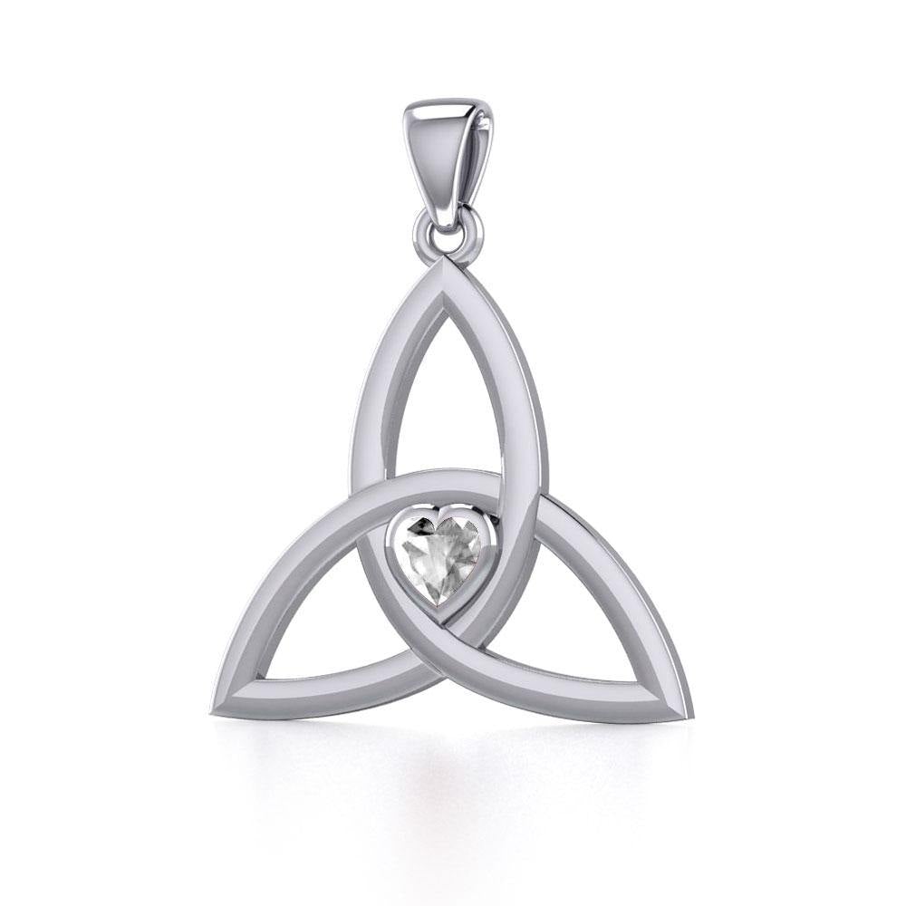 The Celtic Trinity Knot Silver Pendant with Heart Gemstone TPD5342 - Jewelry