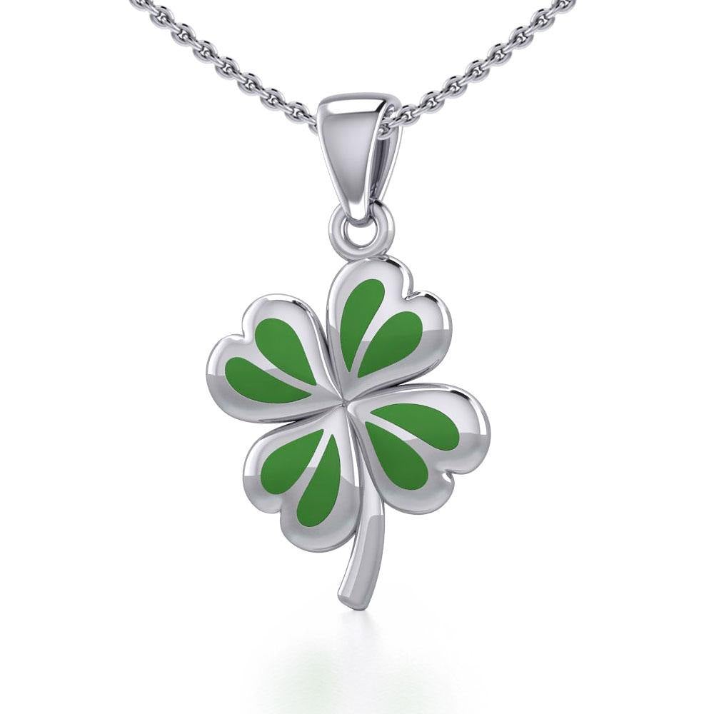 Lucky Four Leaf Clover Silver Pendant with Enamel TPD5349 - Jewelry