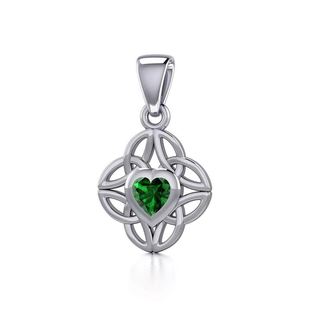 Celtic Knotwork Silver Pendant with Heart Gemstone TPD5353 - Jewelry