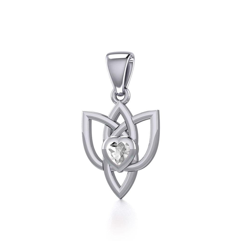 Celtic Knotwork Silver Pendant with Heart Gemstone TPD5354 - Jewelry