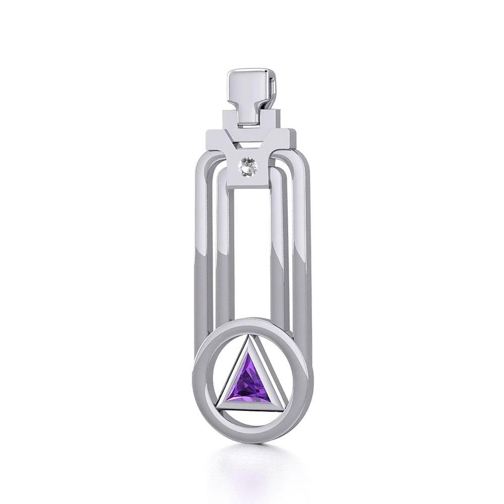 Modern Geometric Recovery Silver Pendant with Gemstone TPD5356 - Jewelry