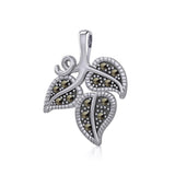 Vine Flower Silver Slider Pendant with Marcasite TPD5361 - Jewelry