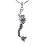 The Swimming Mermaid Silver Pendant with Marcasite TPD5363 - Jewelry