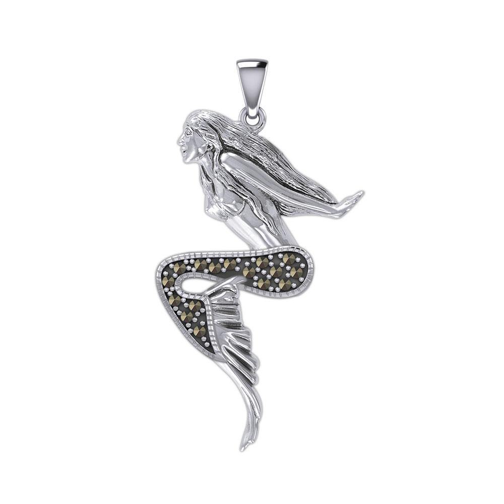 The Goddess Mermaid Silver Pendant with Marcasite TPD5369 - Jewelry