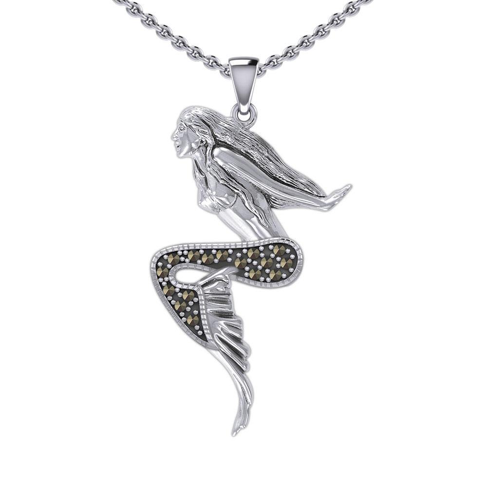 The Goddess Mermaid Silver Pendant with Marcasite TPD5369 - Jewelry
