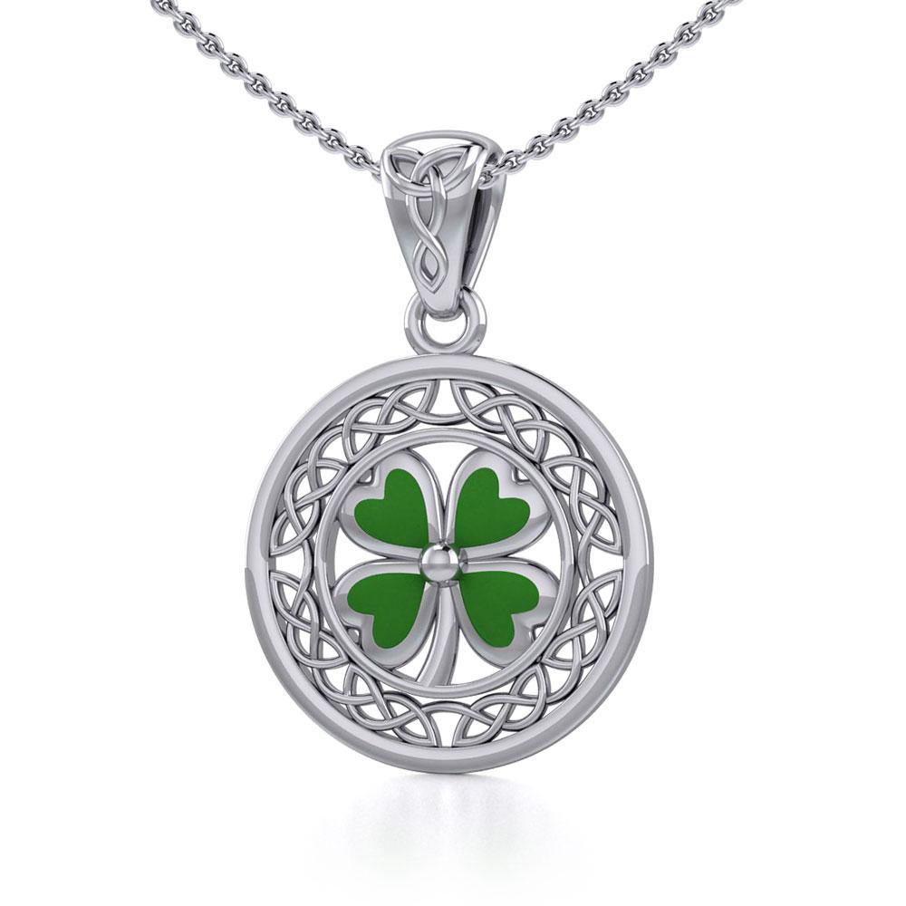 Lucky Celtic Four Leaf Clover Silver Pendant with Enamel TPD5374 - Jewelry