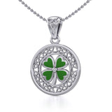 Lucky Celtic Four Leaf Clover Silver Pendant with Enamel TPD5374 - Jewelry