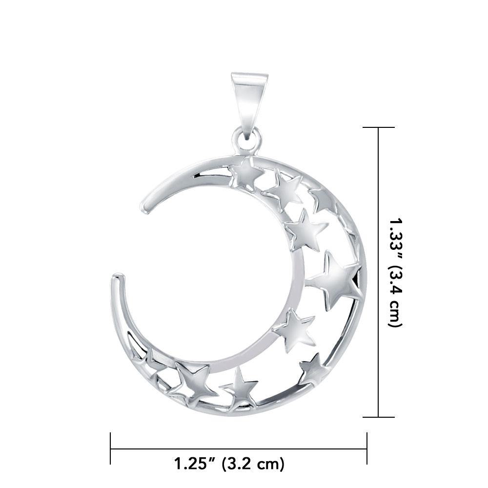 A Glimpse of the Crescent Moon and Stars Silver Pendant TPD5391 - Jewelry