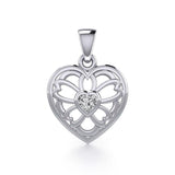 Flower in Heart Silver Pendant with Gemstone TPD5425 - Jewelry