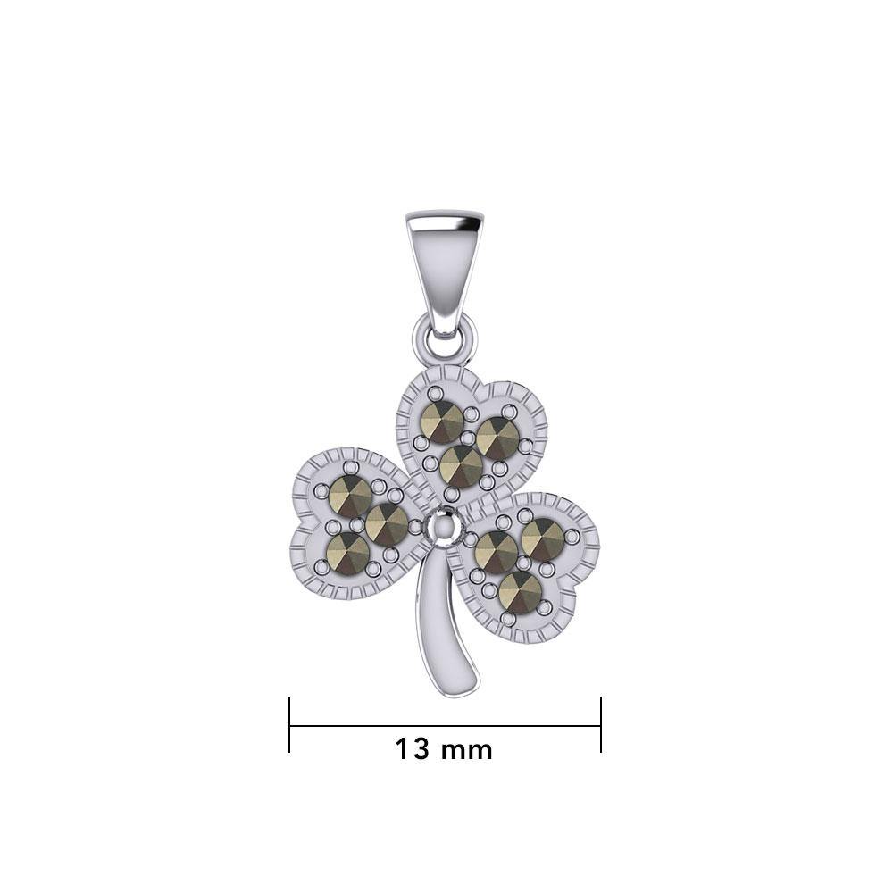 A young spring of luck and happiness Silver Celtic Shamrock Pendant with Marcasite TPD5459 - Jewelry