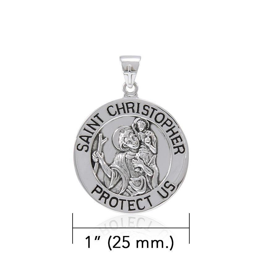 Saint Christoper Silver Pendant (Large 25 mm.) TPD5466 - Jewelry