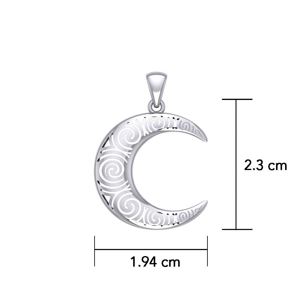 Spiral Crescent Moon Silver Pendant TPD5477