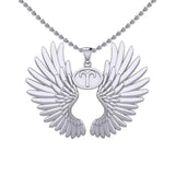 Guardian Angel Wings Silver Pendant with Aries Zodiac Sign TPD5515 - Jewelry