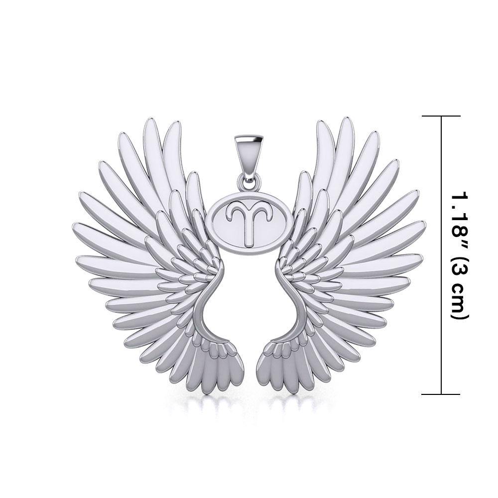 Guardian Angel Wings Silver Pendant with Aries Zodiac Sign TPD5515 - Jewelry