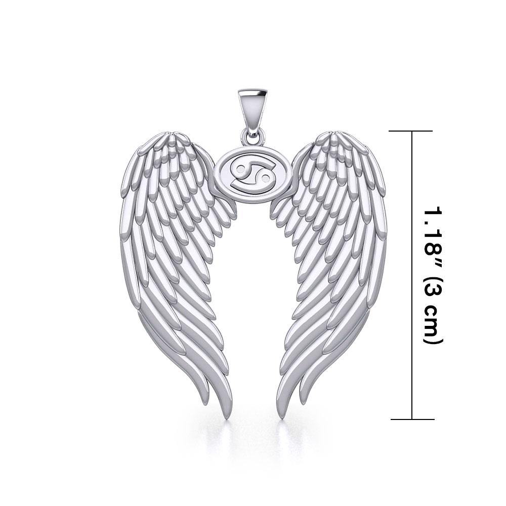 Guardian Angel Wings Silver Pendant with Cancer Zodiac Sign TPD5518 - Jewelry