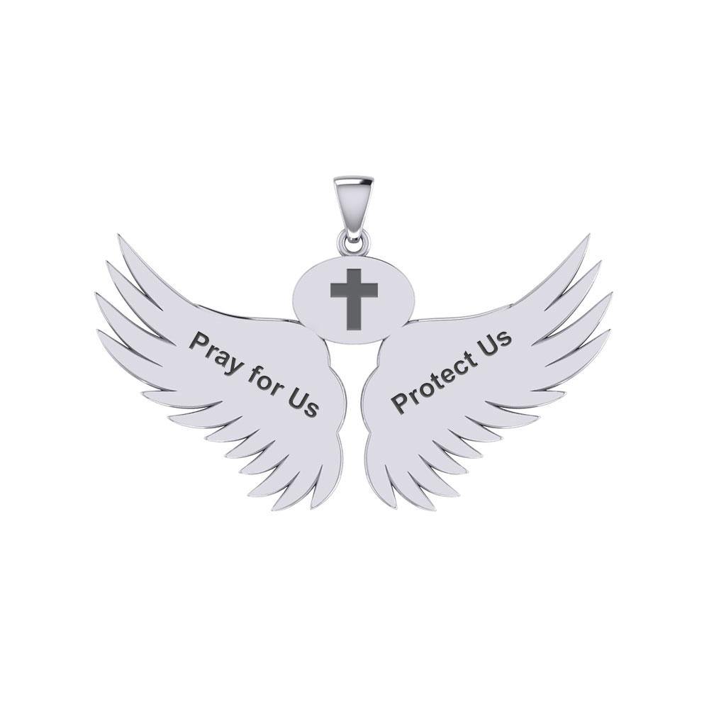 Guardian Angel Wings Silver Pendant with Leo Zodiac Sign TPD5519 - Jewelry