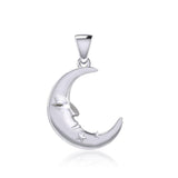 Crescent Moon Face with Stars Silver Pendant TPD5642 - Jewelry