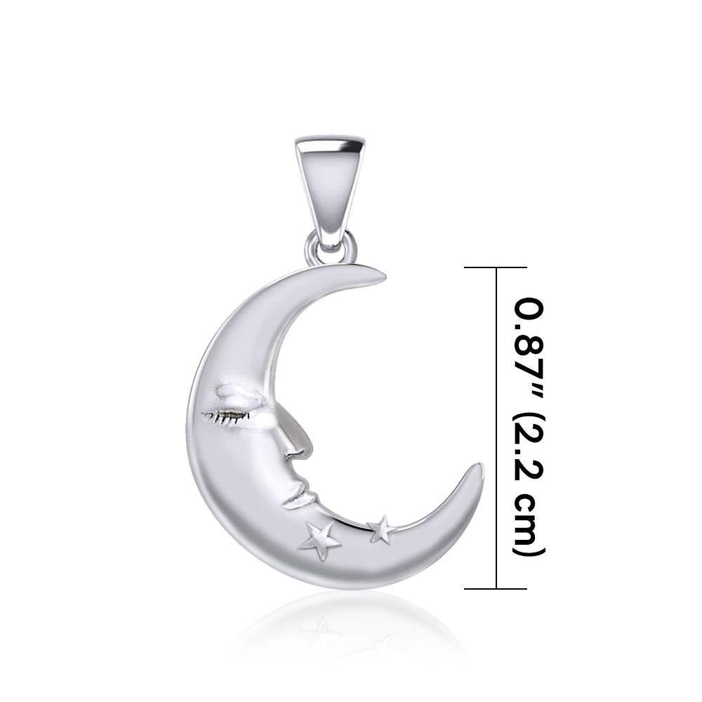 Crescent Moon Face with Stars Silver Pendant TPD5642 - Jewelry